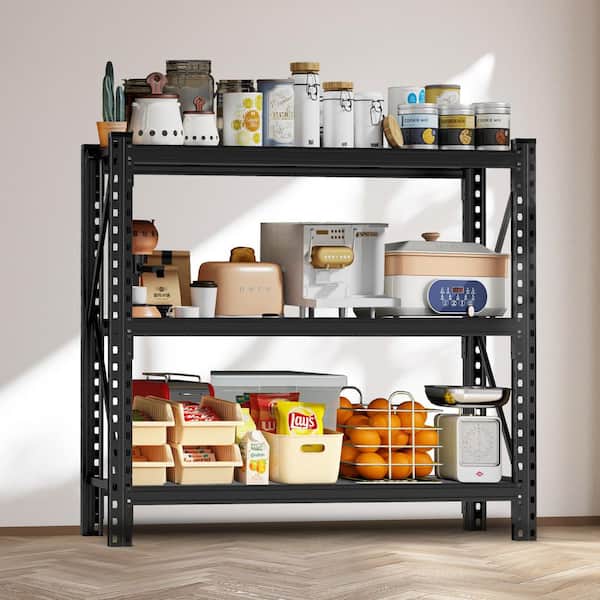 Otryad 3-Tier Industrial Shelving Rack-47in, Heavy Duty Steel Shelving Unit Adjustable in Black