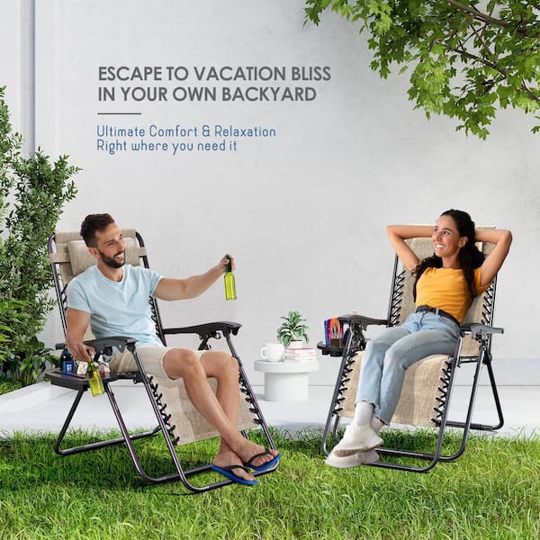 HEARTH & HARBOR 4-Piece Beige Zero Gravity Chairs, Metal Outdoor