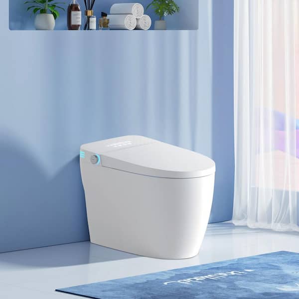 Elongated Bidet Toilet 1.28 GPF in White with Auto Flush,Auto Open/Close,Heated Seat,Warm Water and Dry,Adjustable Temp