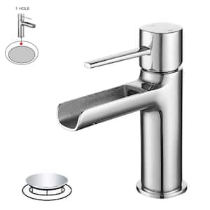 Waterfall Single Handle Single Hole Modern Bathroom Faucet Bathroom Drip-Free Lavatory RV Sink Faucet in Polished Chrome