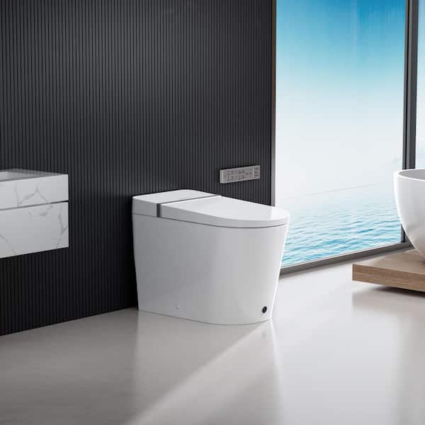 Elongated Electric Smart Bidet Toilet 1.28GPF in White with Auto Open/Close, Foot Sensor, Wider Seat, Auto/Backup Flush
