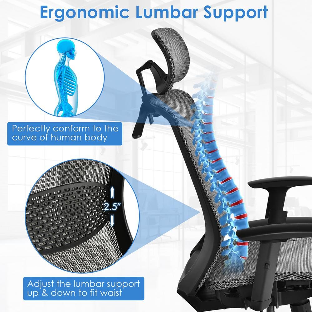 ErgoFlex High-Back Black Mesh Executive Swivel Chair with Adjustable Arms