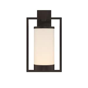 Landon 1-Light Black LED Outdoor Wall Sconce with Frosted Glass Shade