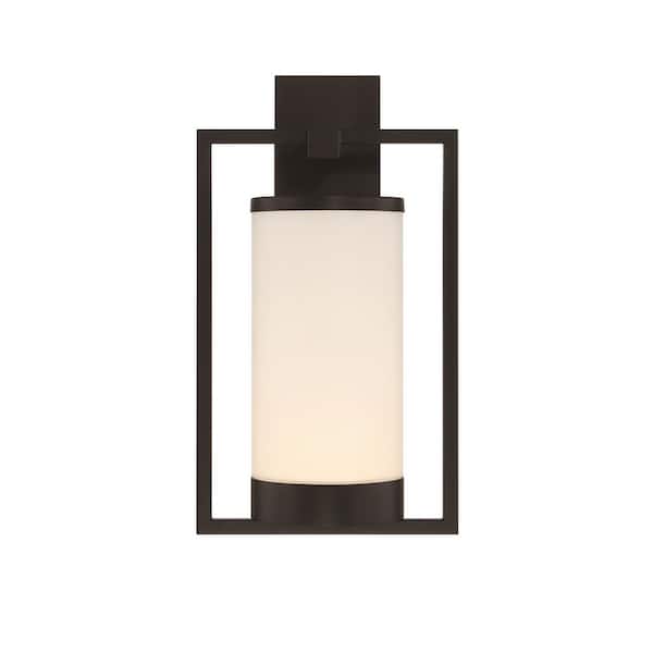 GLUCKSTEINELEMENTS Landon 1-Light Black LED Outdoor Wall Sconce with Frosted Glass Shade