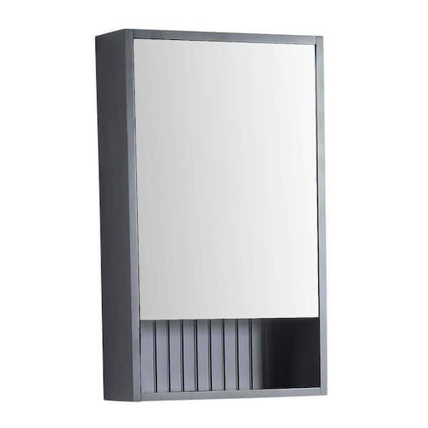 FINE FIXTURES Venezian 18 in. W x 29.5 in. H Small Rectangular Rock gray Wooden Surface Mount Medicine Cabinet with Mirror
