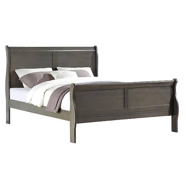 Acme Furniture Louis Philippe Gray Wood Frame King Panel Bed with Low Profile Footboard