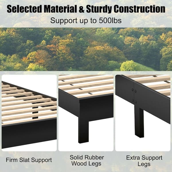ANGELES HOME Black Wood Twin Platform Bed Frame with Headboard, No