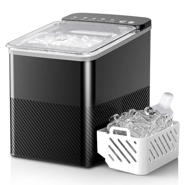 8.1 in. 27 lb. /Day Bullet Countertop Portable Ice Maker in Black with Ice Scoop, Self-Cleaning