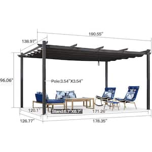 12 ft. x 16 ft. Gray Pergola with Retractable Canopy Aluminum Shelter for Porch Garden Beach Sun Shade