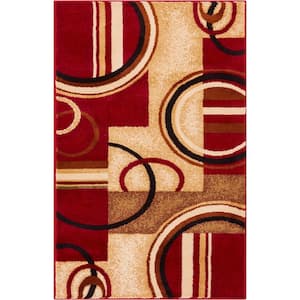 Barclay Arcs and Shapes Red 2 ft. x 4 ft. Modern Geometric Area Rug
