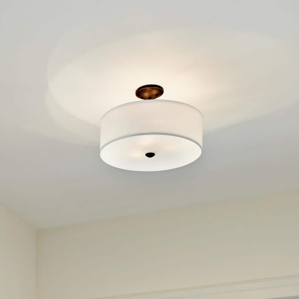 Shailene 18 in. 3-Light Olde Bronze Round Hallway Transitional Semi-Flush Mount Ceiling Light with Microfiber Shade price history on PriceWatchPro