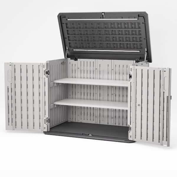263 Gal. 4.33 ft. D x 3.25 ft. W White Outdoor Waterproof Resin Deck Box with 2-Piece Shelves