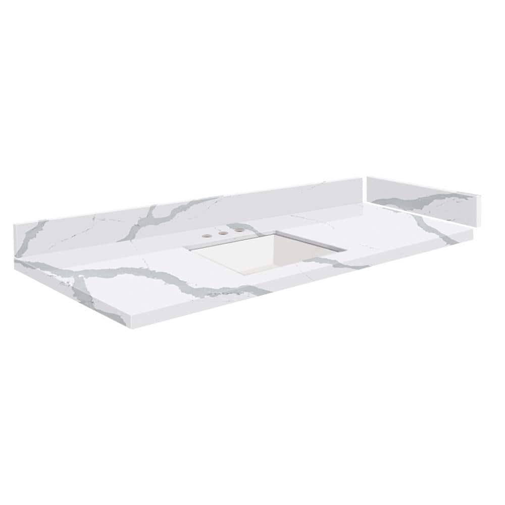 Silestone 54.75 in. W x 22.25 in. D Quartz White Rectangular Single Sink Vanity Top in Bianco Calacatta price history on PriceWatchPro