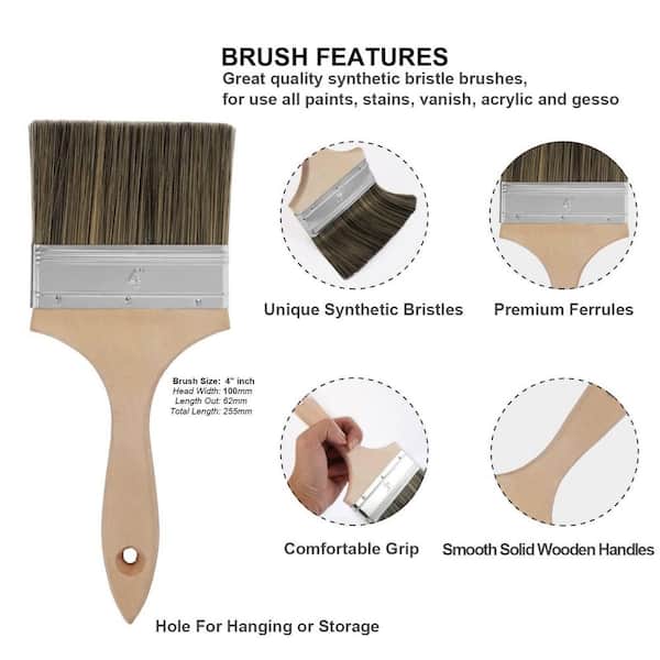 Angel Sar - 4 in. Double Thick Chip Paint Brush, Stain Brushes with Wooden Handle for Painting Walls and Fence Staining Etc.