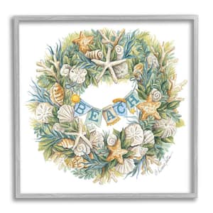 "Beach Seashell Wreathe Nautical Christmas" by Diane Kater Framed Abstract Texturized Art Print 12 in. x 12 in.