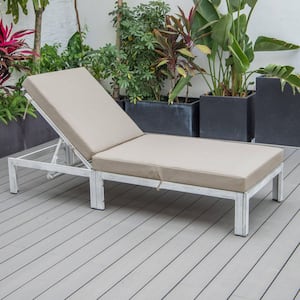 Chelsea Modern Weathered Grey Aluminum Outdoor Chaise Lounge Chair with Beige Cushions
