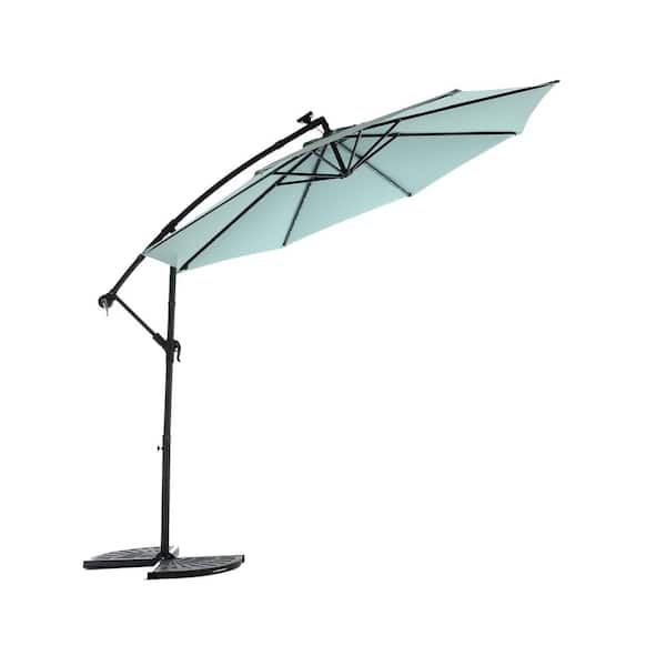Unbranded 10 ft. Solar LED Offset Hanging Market Patio Umbrella in Light Green