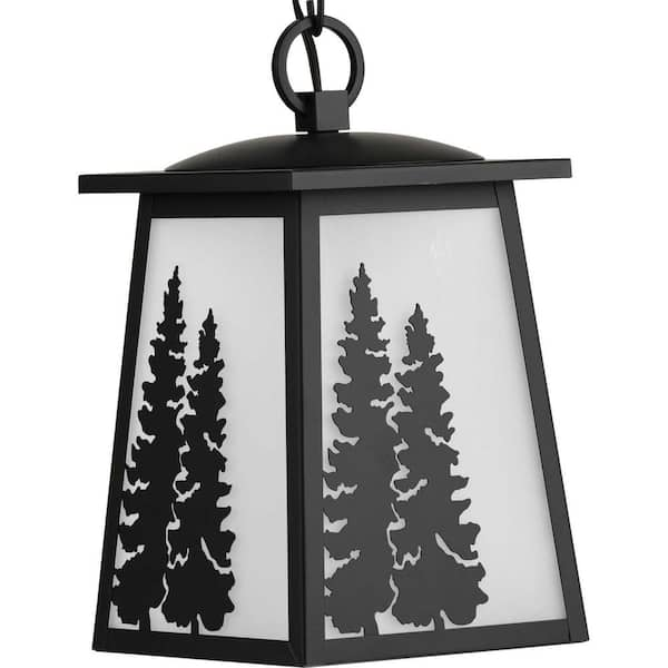 Progress Lighting Torrey Collection 1-Light Antique Bronze Etched Seeded Glass Craftsman Outdoor Hanging Lantern Light