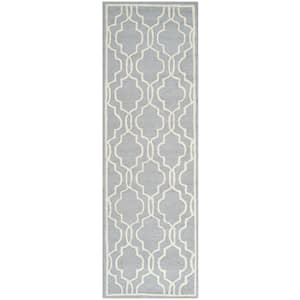 Cambridge Silver/Ivory 3 ft. x 14 ft. Geometric Interlace Runner Rug