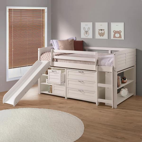 Donco Kids White Twin Louver Low Loft, Twin Loft Bed With Dresser Underneath