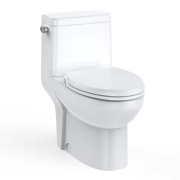 12 in 1-Piece 4. 8L/1.28 GPF V‑Shape Left Side Flush Elongated Toilet in White with Soft Closing PP Seat, Ceramic Bowl