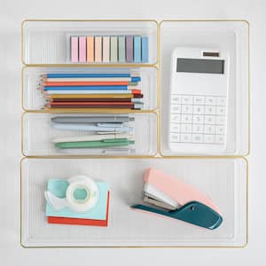 Clear/Gold Trim Desk Drawer Organizer Set of 5 - Various Sizes