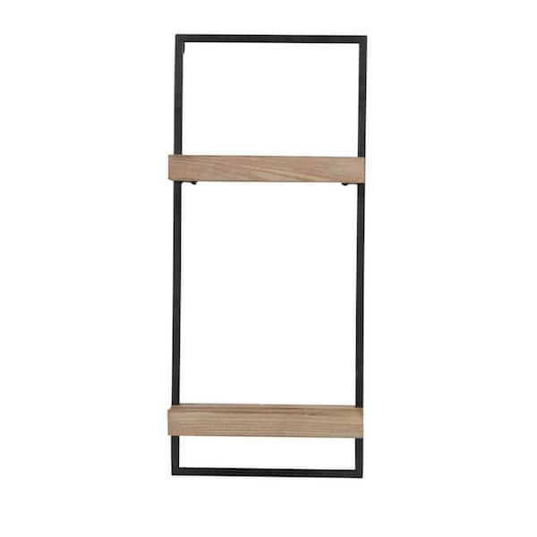 12 in. W x 6 in. D Brown Iron and Wood Floating Shelf with 2