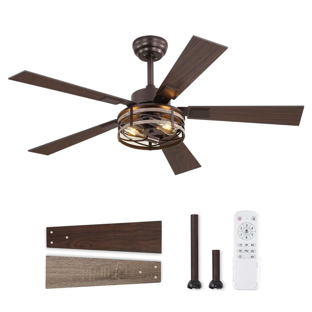 48 in. Oil Bronze Indoor Quiet Downrod Mount Vintage Caged Ceiling Fan with Lights, DC Motor and Remote Control price history on PriceWatchPro