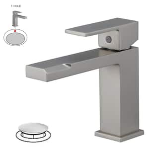 Single Handle Single Hole Modern Bathroom Faucet for Sink Drip-Free Vanity Sink Faucet in Brushed Nickel