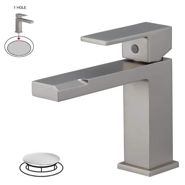 BWE Single Handle Single Hole Modern Bathroom Faucet for Sink Drip-Free Vanity Sink Faucet in Brushed Nickel