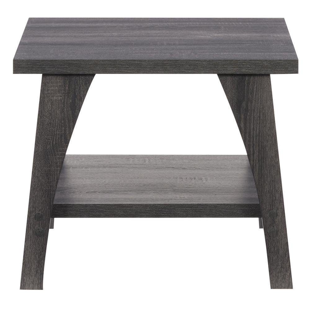 Dark Gray Square Wood Side Table with Lower Shelf