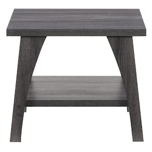 Hollywood 24 in. Dark Grey Square Wood Side Table with Lower Shelf