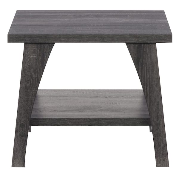 CorLiving Hollywood 24 in. Dark Grey Square Wood Side Table with Lower Shelf
