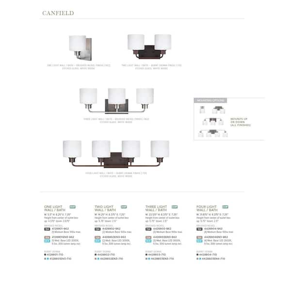 Canfield 14.25 in. 2-Light Brushed Nickel Minimalist Modern Wall Bathroom Vanity Light with Etched White Glass Shades