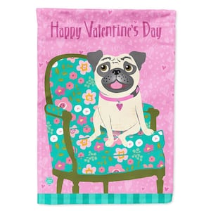 28 in. x 40 in. Polyester Happy Valentine's Day Pug Flag Canvas House Size 2-Sided Heavyweight