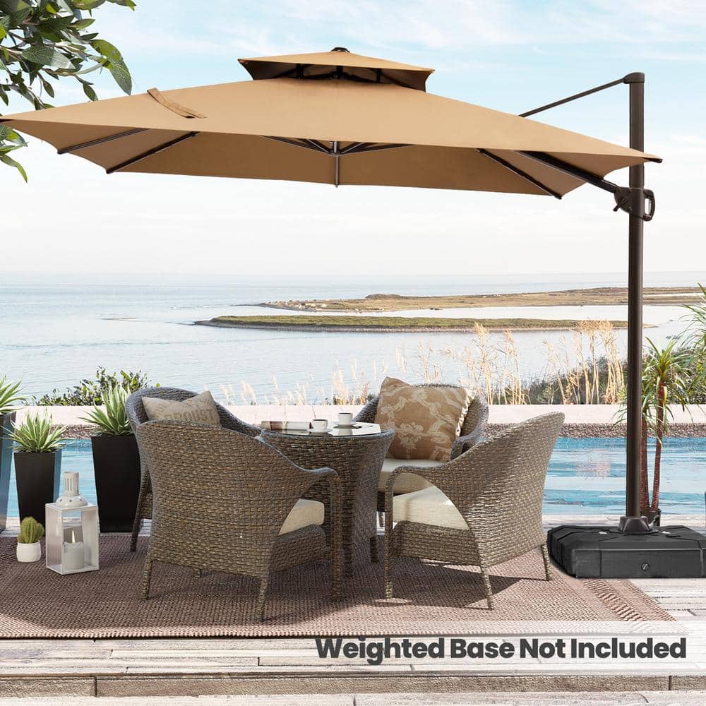 11 ft. Tan Square Cantilever Patio Umbrella with Metal Pole