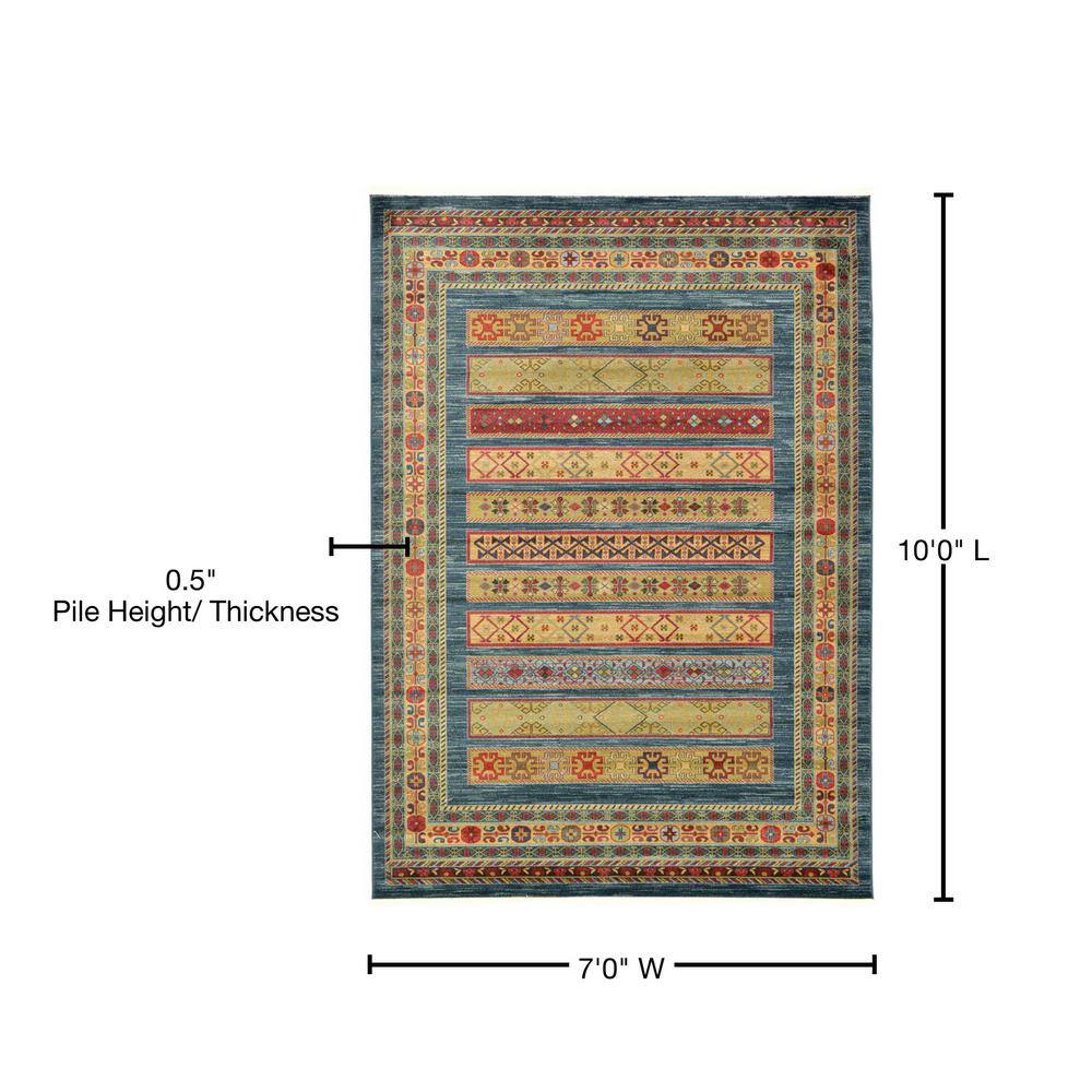 Handmade Rectangular Easy-Care Blue Geometric Synthetic Rug