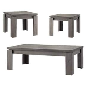 Enormous 3-Piece 24 in. Gray Medium Rectangle Wood Coffee Table Set