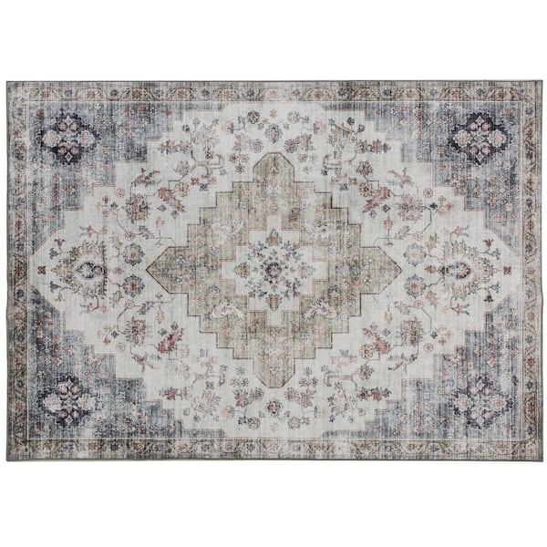 Brown 4 ft. x 6 ft. Vintage Distressed Loomed Vintage Polyester Rectangle Indoor Area Rug