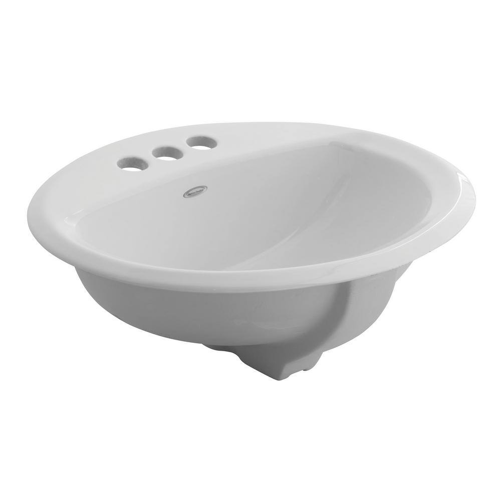 White Vitreous China Oval Countertop Bathroom Sink with Faucet Holes