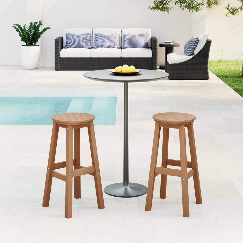 Laguna 29 in. HDPE Plastic All Weather Backless Round Seat Bar Height Outdoor Bar Stool in Teak (Set of 2) price history on PriceWatchPro