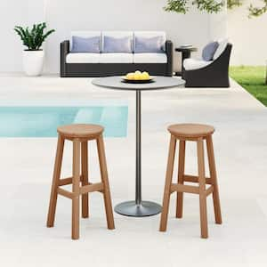 Laguna 29 in. HDPE Plastic All Weather Backless Round Seat Bar Height Outdoor Bar Stool in Teak (Set of 2)