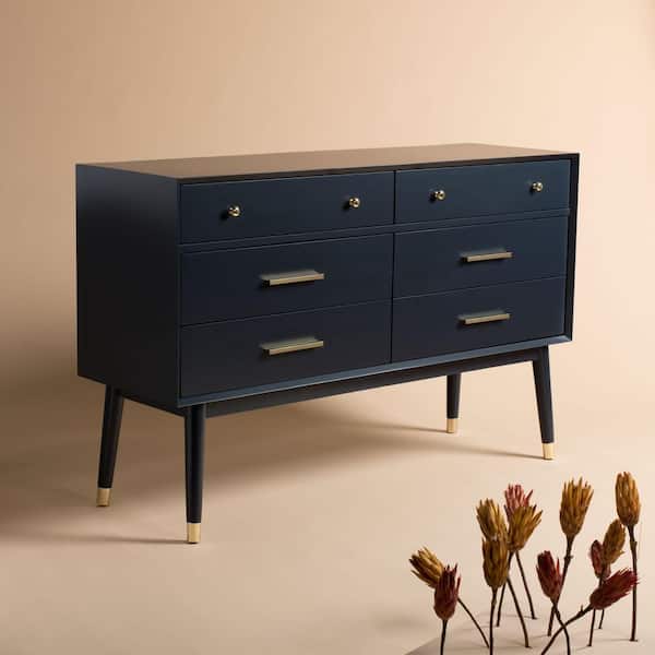 SAFAVIEH Madden Navy/Brass 6 drawer 56 in. Wide Dresser SFV2100D
