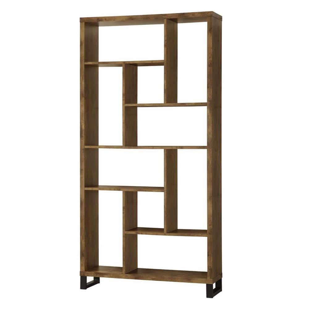 Antique Nutmeg Brown Wood and Metal Bookcase with Multiple Shelves