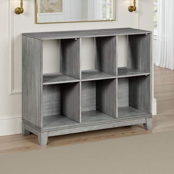 Thiem 34 in. Tall Rustic Gray Veneer Wood 6-Shelf Standard Cubby Bookcase