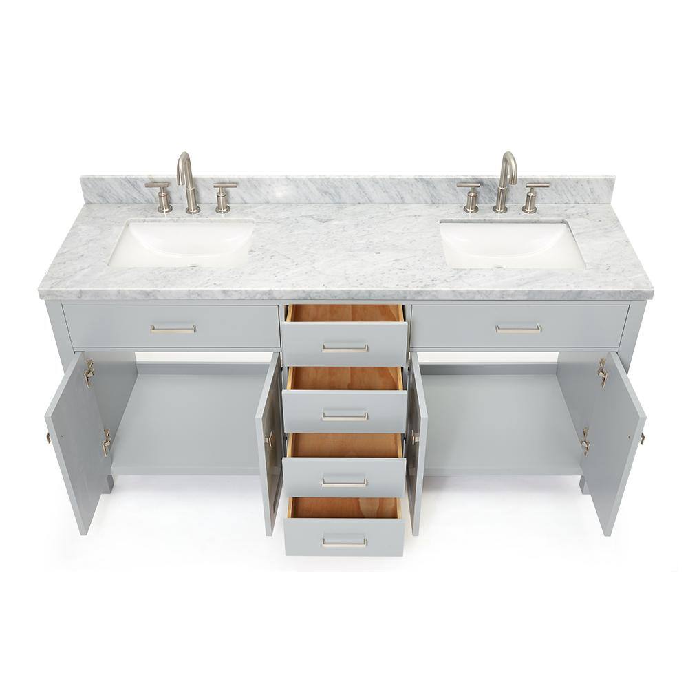 Grey Double Freestanding Vanity with White Marble Top