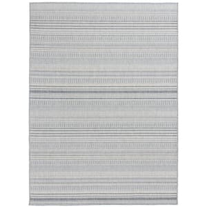 Blue and White 6 ft. x 9 ft. Coastal Stripes Indoor/Outdoor Patio Area Rug