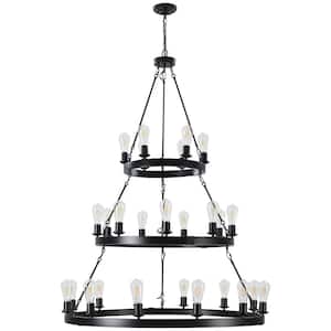 43.4 in. 27-Light Matte Black Retro Luxurious Nordic Cylinder Light Chandelier for Bedroom Dining Room with 3-Tire