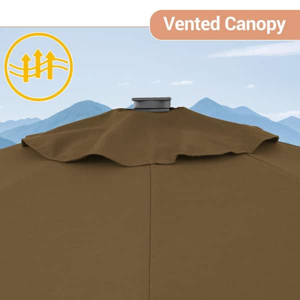allen roth 10-ft square offset patio umbrella taupe JOYESERY 10 ft. LED Cantilever Patio Umbrella with Cross Base, Outdoor Offset Hanging 360° in Taupe