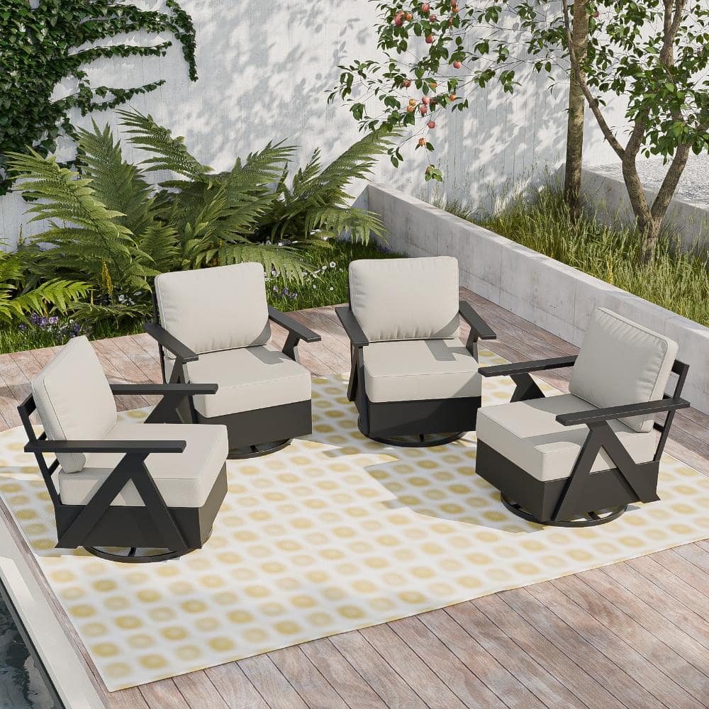 Aluminum Outdoor Swivel & Rocking Chair Patio Furniture Set Smooth Glide & Move Metal Frame All-Weather 4 PCS, Beige price history on PriceWatchPro